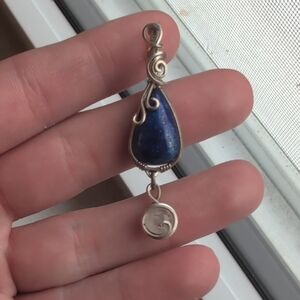 Wire wrapped Lapis Lazuli And Moonstone Pendant